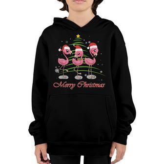 Merry Christmas Flamingo Santa Hat Funny Gifts Ns Girls Youth Hoodie - Thegiftio UK