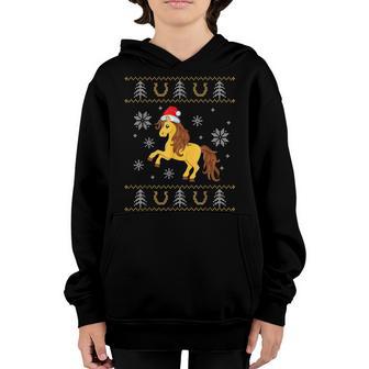 Merry Christmas Horse Santa Equestrian Cowboy Ugly Sweater Youth Hoodie - Thegiftio UK