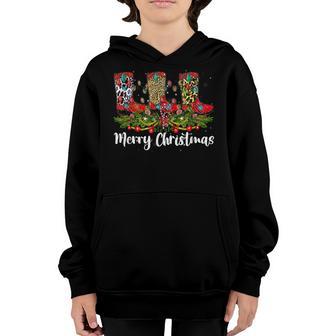 Merry Christmas Leopard Cowboy Boot Western Santa Xmas Light Youth Hoodie - Thegiftio UK