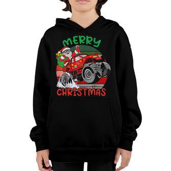 Merry Christmas Santa Monster Truck Xmas Pj Toddler Boy Kids Youth Hoodie - Thegiftio UK