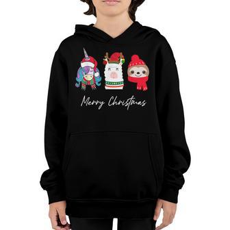 Merry Christmas Unicorn Llama Sloth Funny Women Girl Gifts V2 Youth Hoodie - Thegiftio UK