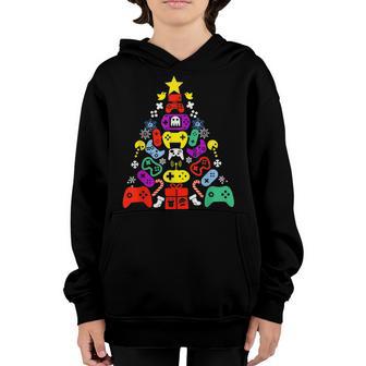 Merry Christmas Video Game Controller Xmas Tree Family Pjs Youth Hoodie - Thegiftio UK