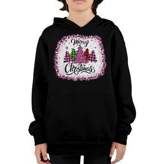 Merry Christmas Womens Girls Pink Tree Christmas Leopard V3 Youth Hoodie - Thegiftio UK