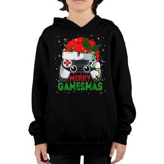 Merry Gamemas Santa Hat Gamer Christmas Pajamas Gamer Xmas Youth Hoodie - Thegiftio UK