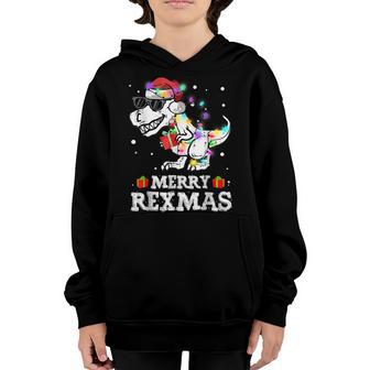 Merry Rexmas Santa Trex Dino Toddler Boys Christmas Pjs V2 Youth Hoodie - Thegiftio UK
