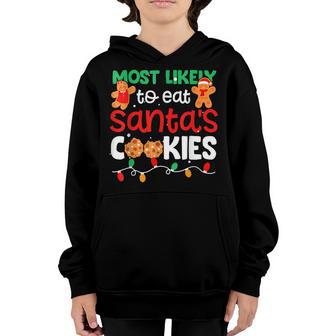 Most Likely To Eat Santas Cookies Christmas Pajama Boy Girl Youth Hoodie - Thegiftio UK