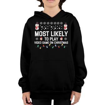 Most Likely To Play Video Game On Christmas Santa Gaming V6 Youth Hoodie - Thegiftio UK