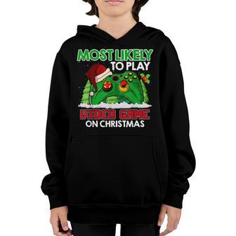 Most Likely To Play Video Game On Christmas Santa Hat Xmas Youth Hoodie - Thegiftio UK