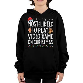 Most Likely To Play Video Games On Christmas Xmas Lights V2 Youth Hoodie - Thegiftio UK