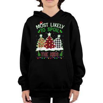 Most Likely To Spoil The Kids Funny Red Plaid Christmas Tree Youth Hoodie - Thegiftio UK