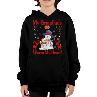 My Grandkids Warm My Heart Snowman Christmas Xmas Grandma Youth Hoodie - Thegiftio UK