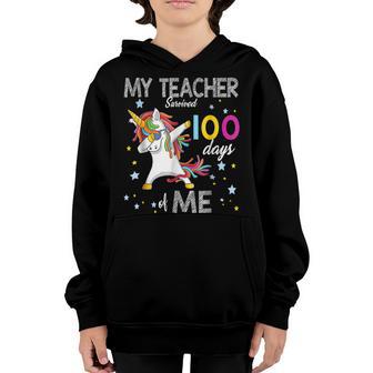 My Teacher Survived 100 Days Of Me 100Th Day School Unicorn Youth Hoodie - Thegiftio UK