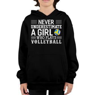 Never Underestimate A Girl Who Plays Volleyball Youth Hoodie - Thegiftio UK