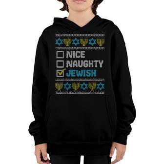 Nice Naughty Jewish Hanukkah Ugly Christmas Sweater For Girl Youth Hoodie - Thegiftio UK