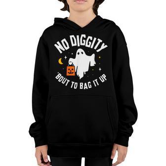 No Diggity Bout To Bag It Up Cute Ghost Halloween Kids Candy Youth Hoodie - Thegiftio UK