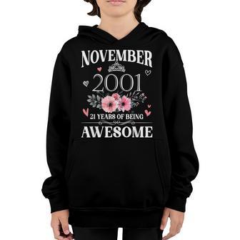 November 2001 Floral 21 Years Old 21St Birthday Girl Women Youth Hoodie - Thegiftio UK