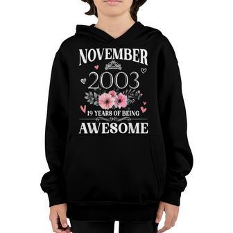 November 2003 Floral 19 Years Old 19Th Birthday Girl Women Youth Hoodie - Thegiftio UK