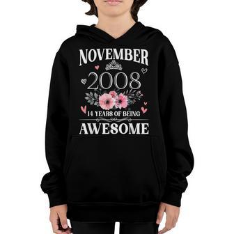November 2008 Floral 14 Years Old 14Th Birthday Girl Women Youth Hoodie - Thegiftio UK