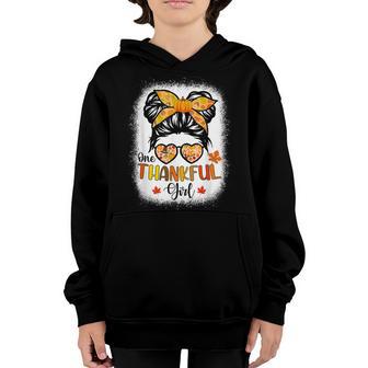 One Thankful Girl Thanksgiving Daughter Messy Bun Fall Girls V4 Youth Hoodie - Thegiftio UK