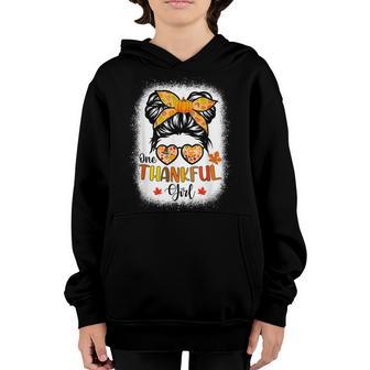 One Thankful Girl Thanksgiving Daughter Messy Bun Fall Girls V7 Youth Hoodie - Thegiftio UK