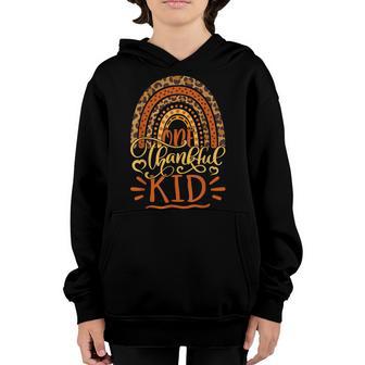 One Thankful Kid Boho Rainbow Fall Leopard Kids Thanksgiving Youth Hoodie - Thegiftio UK