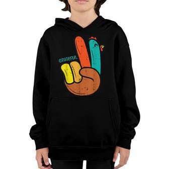 Peace Hand Turkey Grateful Thanksgiving Hippi Men Women Kids Youth Hoodie - Thegiftio UK