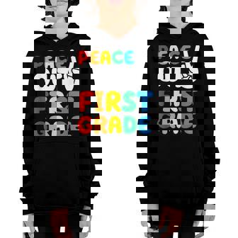 Peace Out First Grade Graduation Last Day School Funny Youth Hoodie | Mazezy
