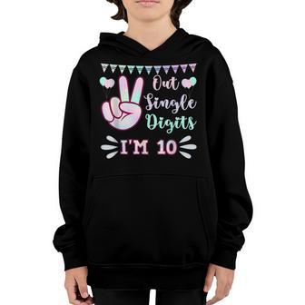 Peace Out Single Digits Im 10 Year Old 10Th Birthday Girl Youth Hoodie - Thegiftio UK
