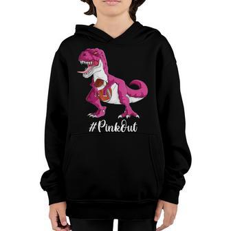 Pink Dinosaur Football Boys Breast Cancer Pink Out Youth Hoodie - Thegiftio UK