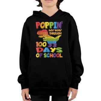 Poppin My Way Through 100 Days Of School Pop It Dinosaur V2 Youth Hoodie - Thegiftio UK