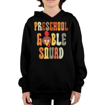 Preschool Gobble Squad Groovy Thanksgiving Preschool Squad Youth Hoodie - Thegiftio UK
