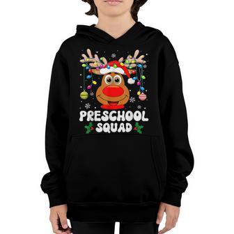 Preschool Squad Reindeer Santa Hat Lights Christmas Teacher Youth Hoodie - Thegiftio UK