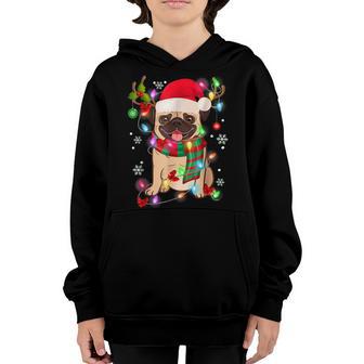 Pug Christmas Tree Lights Santa Dog Xmas Boys Pugmas Pajama Youth Hoodie - Thegiftio UK