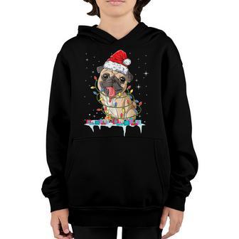 Pug Christmas Tree Lights Santa Dog Xmas Gifts Boys Pugmas Youth Hoodie - Thegiftio UK