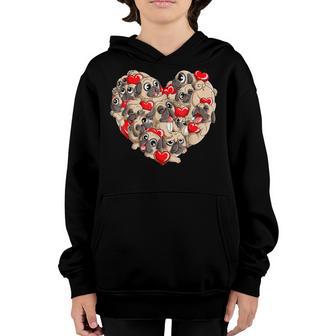Pug Valentines Day Heart Dog Lover Gifts Boys Kids Men Love Youth Hoodie - Thegiftio UK