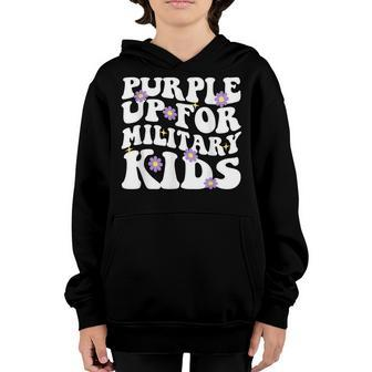 Purple Up For Military Kids Military Groovy Child Month Youth Hoodie | Mazezy