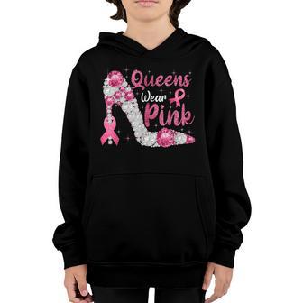 Queens Wear Pink Breast Cancer Awareness Ribbon Support Girl V2 Youth Hoodie - Thegiftio UK