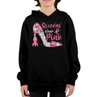 Queens Wear Pink Breast Cancer Awareness Ribbon Support Girl V3 Youth Hoodie - Thegiftio UK