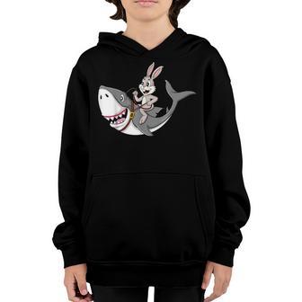 Rabbit Riding Shark Easter Funny Boys Girls Kids Youth Hoodie - Seseable