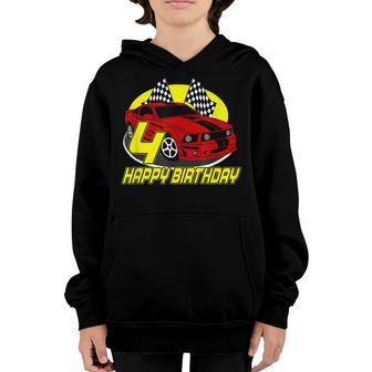 Race Car 4Th Birthday Four Year Old Boy Party Youth Hoodie - Thegiftio UK