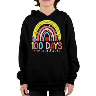 Rainbow 100 Days Smarter Happy 100 Days Of School Boy Girl Youth Hoodie - Seseable