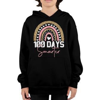 Rainbow 100 Days Smarter Happy 100Th Day Of School Leopard Youth Hoodie - Thegiftio UK