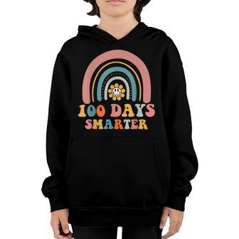 Rainbow Groovy Retro 100 Days Smarter 100 Days Of School Youth Hoodie - Thegiftio UK
