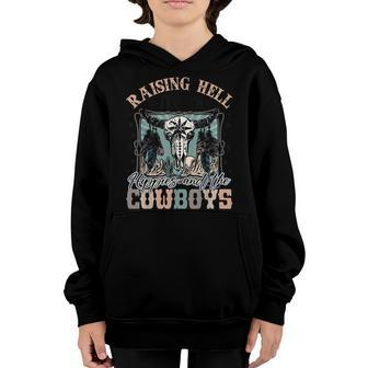 Raising Hell With The Hippies And Cowboys Western Cowgirl Youth Hoodie | Mazezy