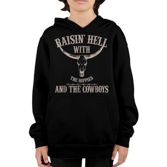 Raising-Hell With The Hippies And Cowboys Western Cowhide Youth Hoodie - Thegiftio UK
