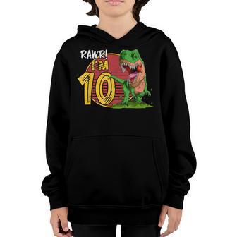 Rawr Im 10 10Th Birthday T Rex Dinosaur Party For Boys Youth Hoodie - Thegiftio UK