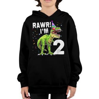 Rawr Im 2 2Nd Birthday T Rex Dinosaur Party For Boys Youth Hoodie - Thegiftio UK