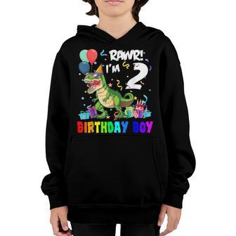 Rawr Im 2 2Nd Birthday T Rex Dinosaur Party For Boys Youth Hoodie - Thegiftio UK