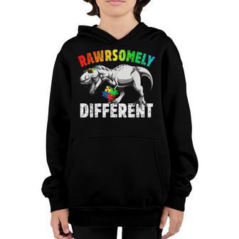Rawrsomely Different Dinosaur Autism Awareness Puzzle Kids Youth Hoodie - Thegiftio UK