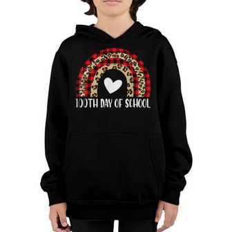 Red Plaid 100Th Day Of School Rainbow Leopard Teacher Gifts Youth Hoodie - Thegiftio UK